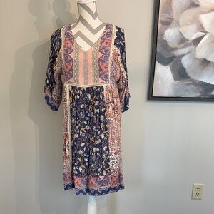 Sundance Navy and Coral Floral Midi Dress